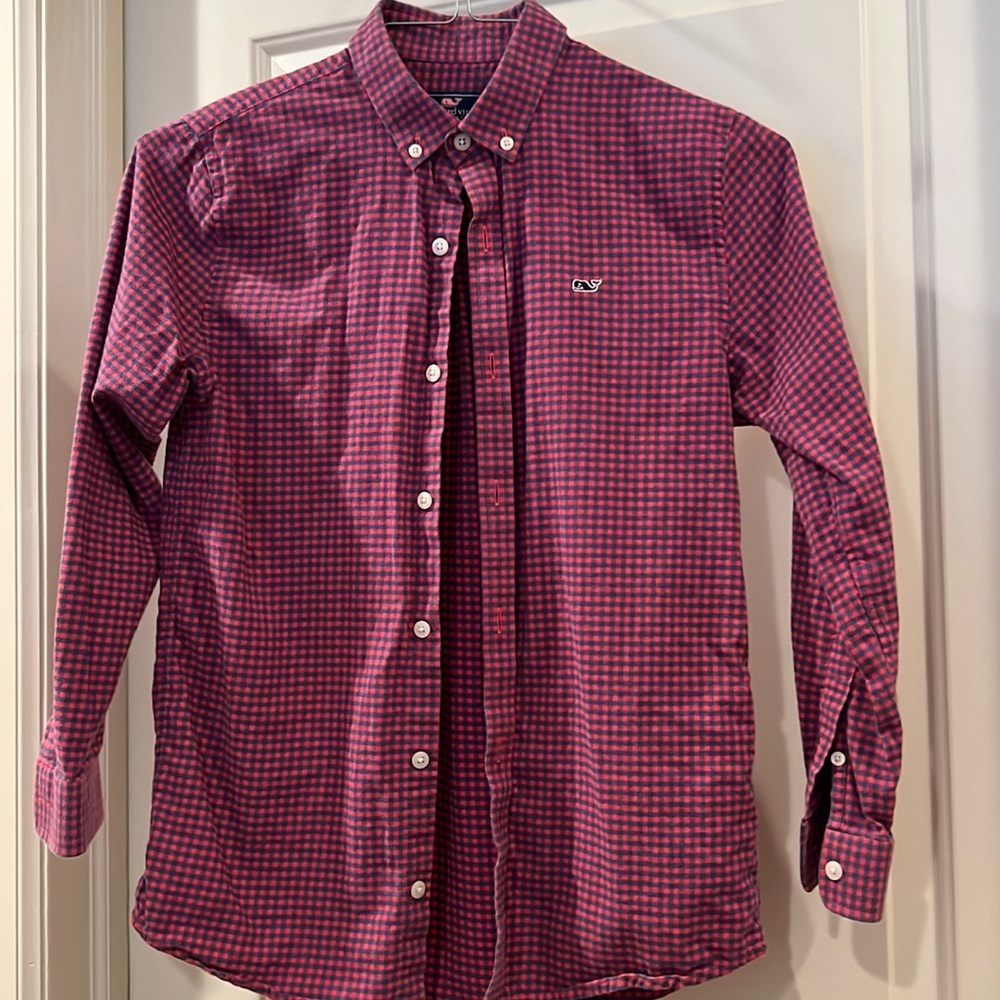 Vineyard Vines Whale Shirt - 12/14 Red/Blue Gingham